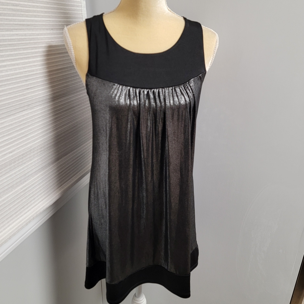Body Central Gunmetal Metallic Silver Sleeveless Babydoll Mini Dress Medium
